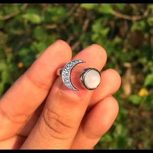 Crescent Moon Phase Sterling Silver Ring One Size